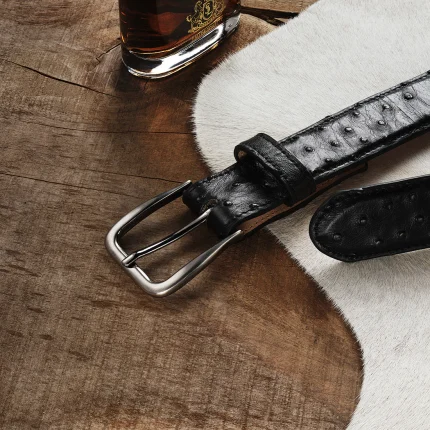 Ostrich Western Tab Belt Black