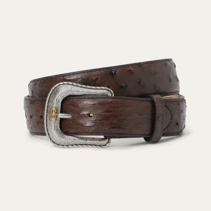 Ostrich Western Tab Belt Brown