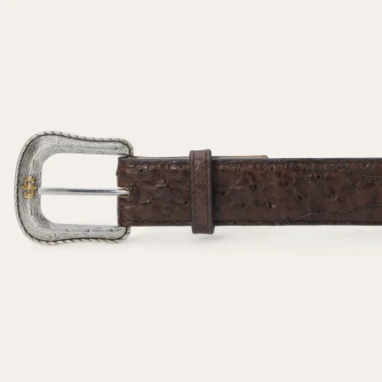 Ostrich Western Tab Belt Brown