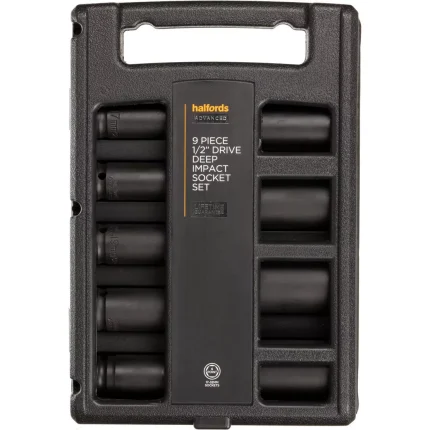 Halfords Advanced 9 Piece 1-2 Inch Drive Impact Deep Socket Set