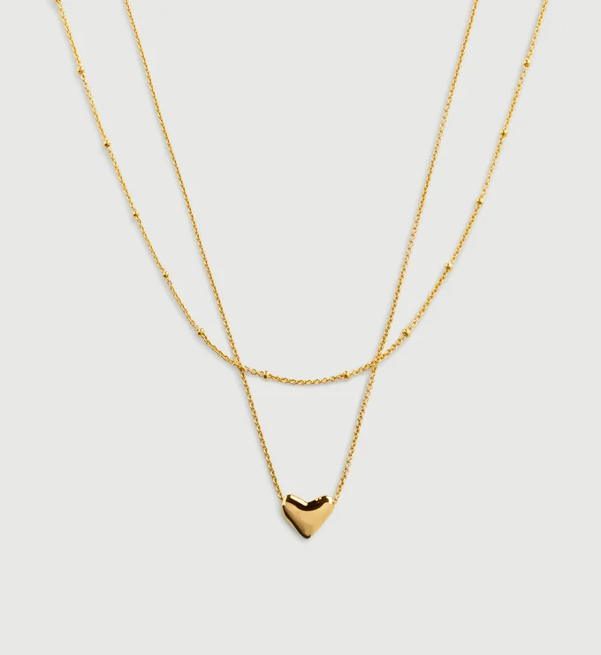 Heart and Beaded Chain Necklace Set Heart and Beaded Chain Necklace Set